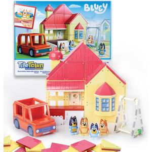 Tile Town Bluey Heeler Home Magnetic Tiles Playset 46-Piece STEM Building Set, Includes Magnetic Bluey & Bingo Figures, Action Tiles, Creative Construction Toy for Kids Ages 3+ 