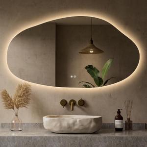 Keonjinn Irregular LED Mirror for Bathroom 55 x 30 Inch, Tempered Glass