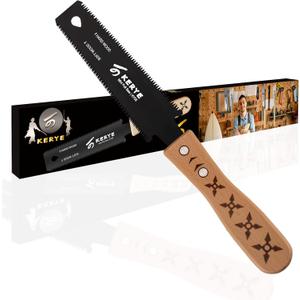 KERYE Mini Japanese Pull Saw, 6 Inch Double Edges Sided Small Flush Cut Hand Saw for Wood Cutting, Woodworking Tools with SK5 Flexible Blade 11/17 TPI, Gifts for Men/Women-KY05 (Black)