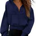 PRETTYGARDEN Women's Zip Up Y2K Hoodies 2026 Fall Fashion Long Sleeve Hooded Fleece Sweatshirts Casual Jacket Winter Clothes (Medium, Navy Blue)