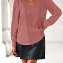 dowerme Womens Tops 2026 Spring V Neck T-Shirts Long Sleeve Shirts Lace Crochet Work Blouses Dressy Casual Loose Tunics (M)