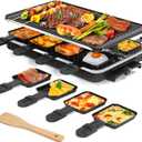 Raclette Table Grill, Indoor Grill Korean BBQ Grill Electric Griddle, 2 in 1 Electric Griddle Nonstick with 8 Raclette Cheese Pans Adjustable Temperature Control 1300W Ideal for Family Party Fun (black)