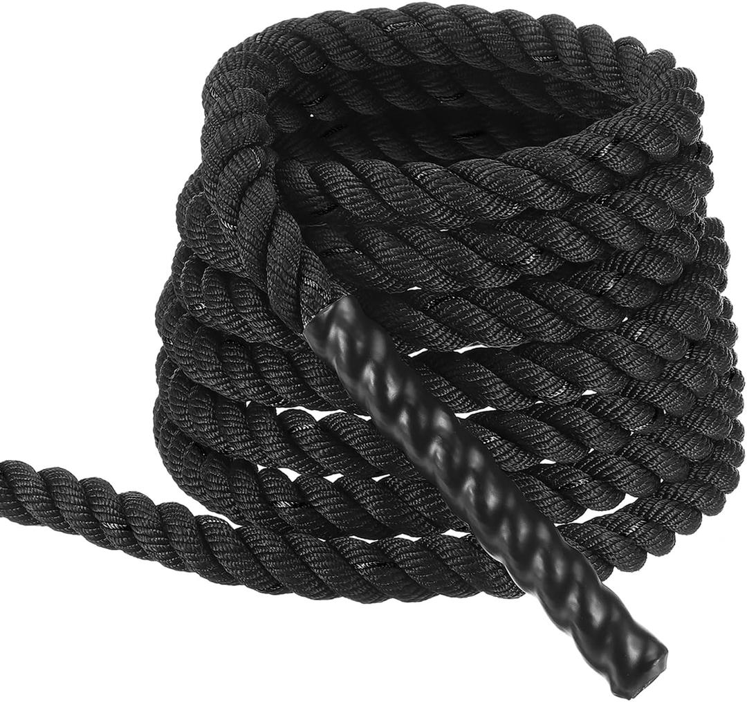 MECCANIXITY Battle Rope 20ft x 1 Inch Polyester Workout Rope Heavy Fitness Exercise Rope for Strength Training Home Gym Muscle Building, Black