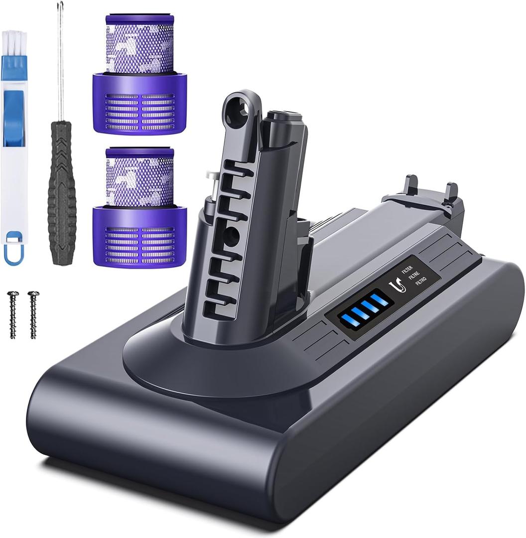 Morpilot Replacement Battery for V10, 25.2V 8000mAh Li-ion Battery Perfectly Compatible with V10 Cyclone V10Animal V10Absolute V10Fluffy V10Motorhead Series Vacuum, 2 Post-Filter Included