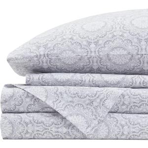 Comfort Spaces 100% Cotton Sheets King, Breathable, Naturally Cool Cotton Sheets, Soft Cotton Bed Sheets with 14" Elastic Pocket Fits up to 16" Mattress, All Seasons Sheet Set, Adelia Gray 4 Piece