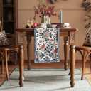 patdrea Designer Blue Cottage Rustic Floral Patterned Linen Table Runner 87 Inch Long,Wrinkle Resistant Table Mat,Decoration for Kitchen Dining and Coffee Tables Banquet Christmas , 12"x87"
