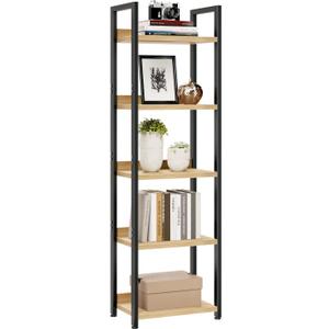 NUMENN Narrow Bookshelf, 5 Tier Bookshelves, Home Office Bookcase Shelf Storage Organizer, Free Standing Storage Shelving Unit for Bedroom, Living Room and Home Office, Natural