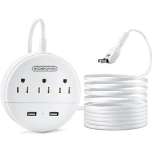 NTONPOWER 2 Prong Power Strip, 9.8ft Extension Cord with Polarized Plug, 3 Prong to 2 Prong Outlet Adapter, 3 Outlets 2 USB Charging Ports, Wall Mountable, Ideal for Old House Non-Grounded Outlets