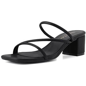 Shoe'N Tale Strappy Heels For Women Low Chunky Block Heel Heeled Sandals Square Open Toe Slip On Slides Mules size 7