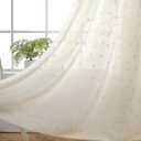MIUCO Floral Embroidered Semi Sheer Curtains Polyester Grommet Curtains for Girls Room 52 x 84 Inch Set of 2, Off White