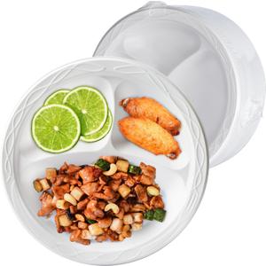 Plastic Plates, 3 compartments 150 Pack 9 Inch Reusable Dinner Plate BPA Free Sturdy Unbreakable Dishes Plates Parties Events MFPP Disposable Trays