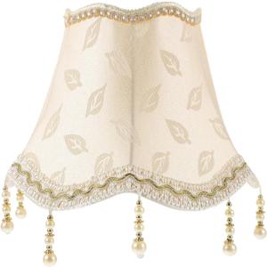 DOITOOL Jacquard Lamp Shade 9.84X9.84X7.48 Inch Macrame Table Lamp Cover with Beads Vintage Boho Style Light Shade for Desk Floor Lamps Home Decor (Yellow)