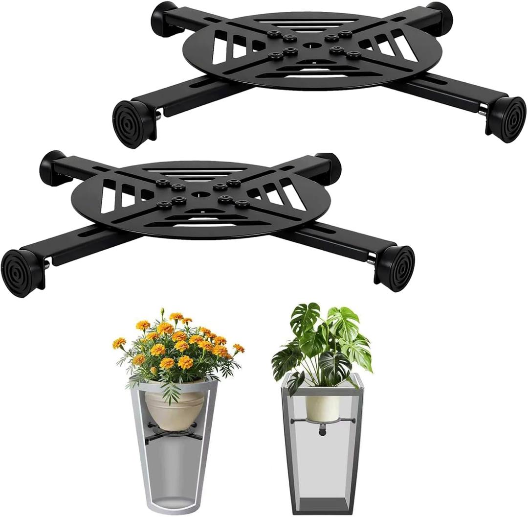 Adjustable Plant Risers for Inside Pots-100lb Heavy Duty Metal Plant Riser with Rubber Feet, Easy Assembly, Fits Round/Square/Tapered Pots, Indoor Outdoor Use(Adjustable Size Range:14-18"- 2Pack)