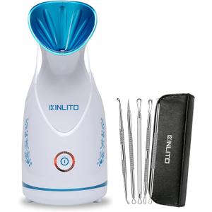 KINLITO Facial Steamer Ionic Face Steamer for Home Facial, Warm Mist Small Facial Steamer for Deep Cleaning Unclog Pores with Blackhead Remover, Aromatherapy Kit for Personal Home SPA (Blue)