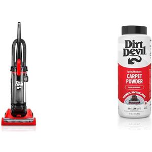 Dirt Devil Multi-Surface+ Upright Bagless Vacuum Cleaner Machine for Carpet and Hard Floor, UD76200V + 32 oz Carpet Powder, Room Refresher, Odor Eliminator, Spring Meadows Scent, AD31210