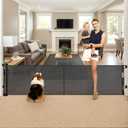 Reinforced 28" Tall x 100" Wide Retractable Baby Gates Extra Wide Dog Gate - Easy Step Over, Long Baby Gate Retractable Dog Gate Indoor Safety Gates Outdoor Gates for Decks with Support Rods, Black