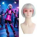 Colorful Bob Blonde Wig With Bangs  Short Wigs with Adjustable Straps, Straight Synthetic Fiber Bob Wig for Women Megan Mg3an 2.0 AI Doll Look Cosplay Halloween Costume Party