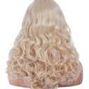 22 Inches Blonde Wigs for Women Long Wavy Wig with Neat Bangs Synthetic Natural Wig for Cosplay,Halloween,Daily Use