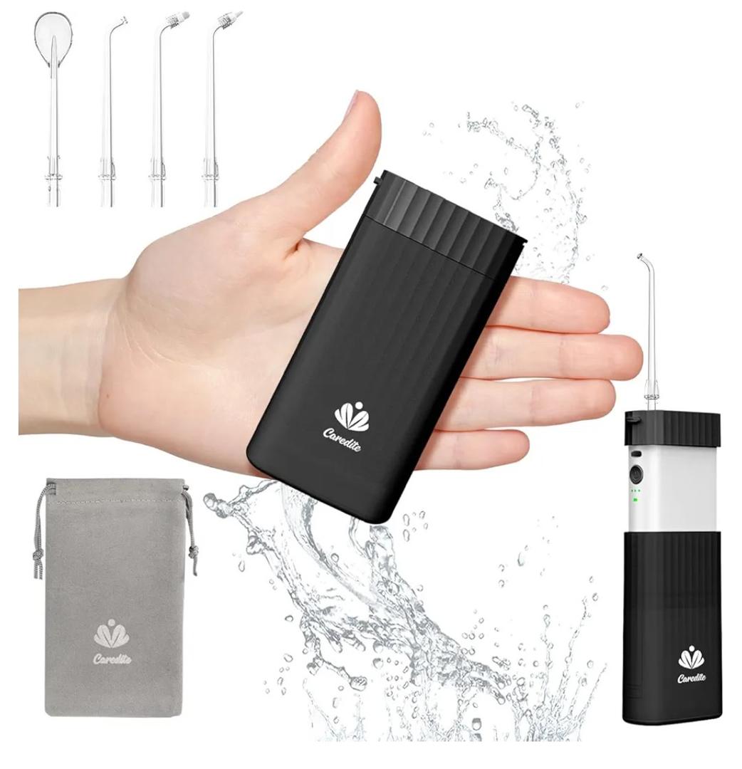 Portable Water Flosser for Teeth, Travel Water Flosser Picks, Mini Cordless Oral Irrigator Rechargeable Power Dental with Telescopic Water Tank, IPX7 Water proof for Brace & Sensitive Teeth Care, Black