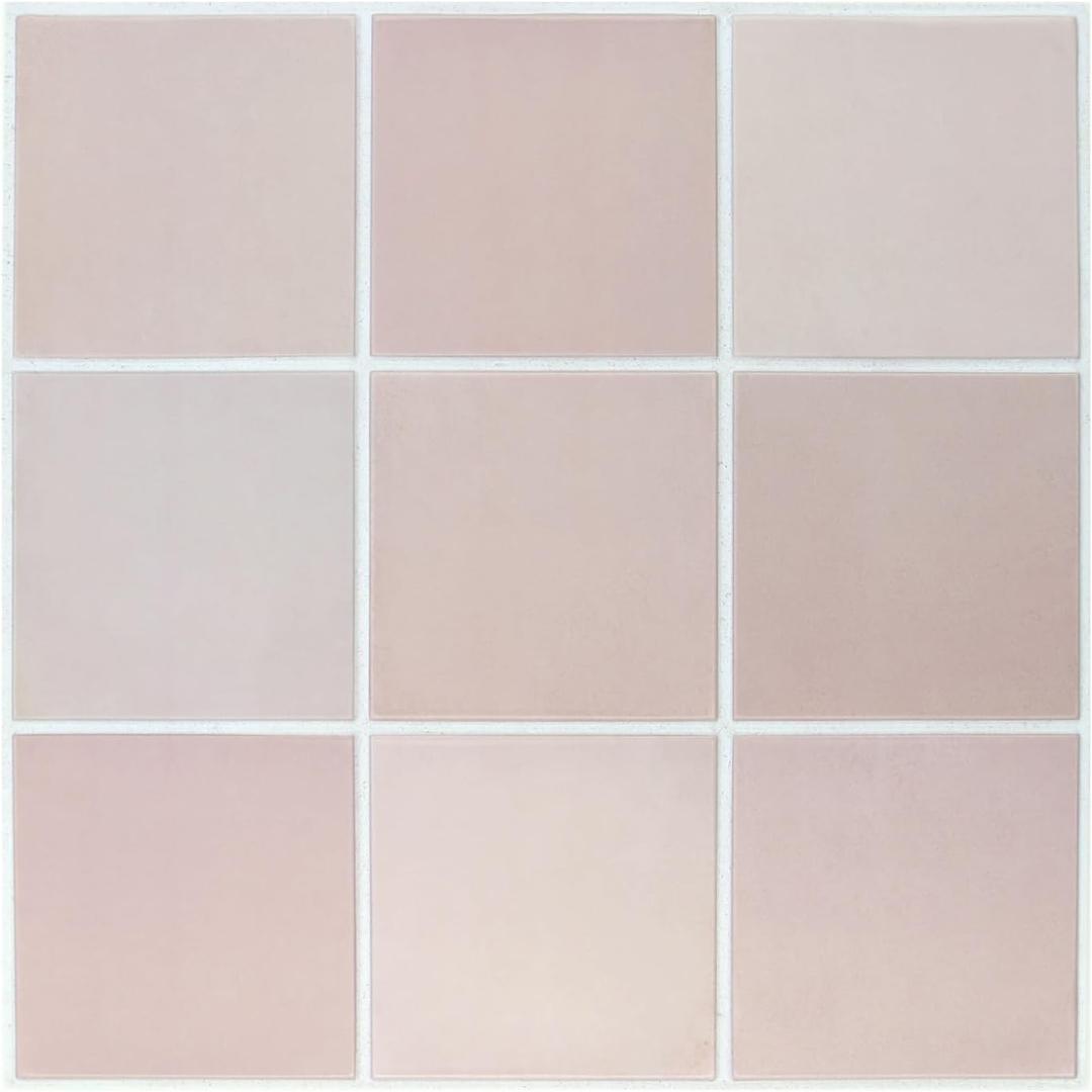 Commomy Matte Pink Peel and Stick Backsplash - 10 pcs of 11.8" x 11.8" Ultralight PVC Peel and Stick Tile for Kitchen and Bathroom Interior Wall Tiles Square 3D Stick on Tiles (Dusty Rose Pink)