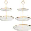 Tosnail Set of 2 Porcelain Cupcake Stand Ceramic Dessert Stand Tiered Serving Trays with Gold Rod, 3 Tiers and 2 Tiers Cake Stand Party Serving Trays Fruit Pastry Holders for Wedding and Party