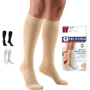 Truform 30-40 mmHg Compression Stockings for Men and Women, Knee High Length, Closed Toe, Beige, X-Large