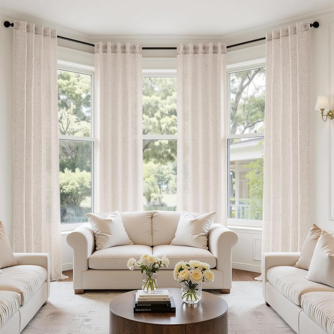 MIULEE Cream Linen Curtains 90 Inch Long 4 Panels Light Filtering Window Drapes with Rod Pocket Back Tab for Living Room Bedroom Farmhouse Decor 42" W x 90" L Inches