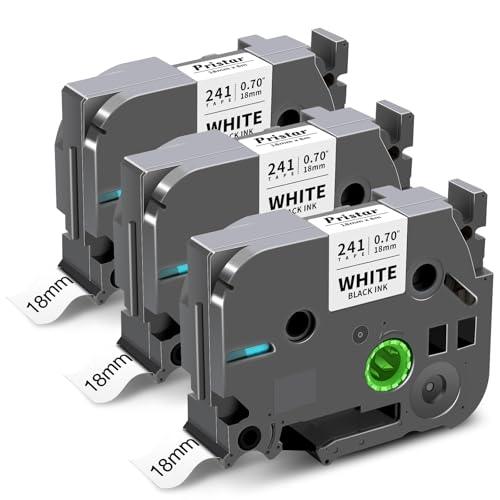 Pristar TZe-241 18mm 0.7 Laminated White Replacement for Brother P Touch Label Maker Refills TZe241 Black on White 3/4 Inch TZe Tz Tape Work with Brother PT-D400 PTD410 PTD600 PTD610BT, 3-Pack