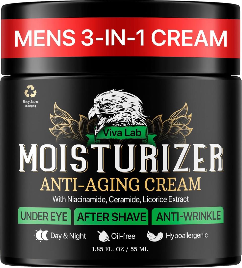 Mens Face Moisturizer Anti-Aging Cream - Lightweight After Shave Lotion for Men - Day & Night Hydrating Skin Care with Niacinamide Collagen Ceramides - Fast-Absorbing Non-Greasy 1.85oz