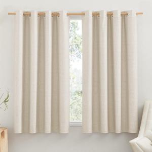NICETOWN 100% Absolutely Blackout Linen Curtains with Thermal Insulated White Liner, Beige, 52" Wide by 45" Long, 2 Pieces, Anti-Rust Grommet Natural Burlap Fabric Window Drapes for Bedroom/Kids Room