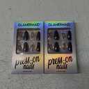 GLAMERMAID Press on Nails Almond,Black Gel False Nails with Design,24 PCS Glue on Nails,Reusable Acrylic Stick on Nails Tips Manicure Set for Women,Butterfly Imprint 2 Pack