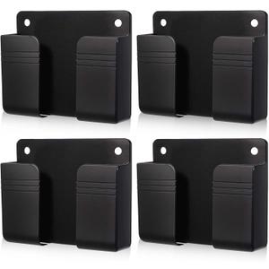 4 Pack Wall Mounted Phone Holder, Phone Stand Self Adhesive with Charging Hole, Compatible with All Smartphone Phone Cradle Bedside Organizer Remote Control Stand for Home Office