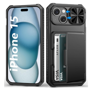 BXYJY for iPhone 15, iPhone 14, iPhone 13 Wallet Case with Card Holder(45 Cards), Slide Camera Cover, Military Drop & RFID Protection, Heavy Duty Women Men Phone Case for iPhone 15/14/13, Black
