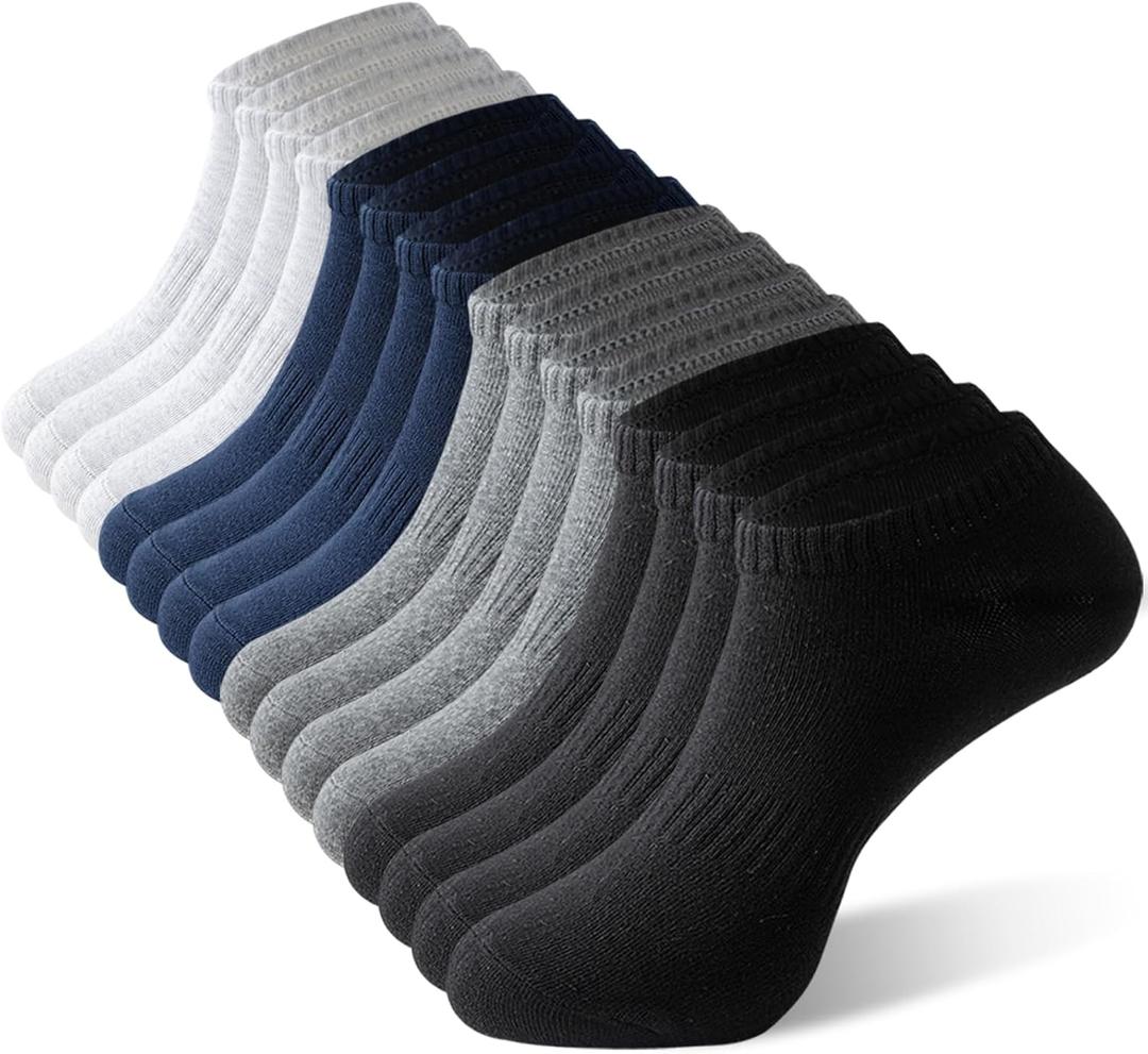 Irisbear Mens Ankle Socks - 6/8 Pack Casual Breathable Cotton Low Cut No Show Socks with Arch Support (9-12, Black/Navy/Dark Gray/Light Gray)