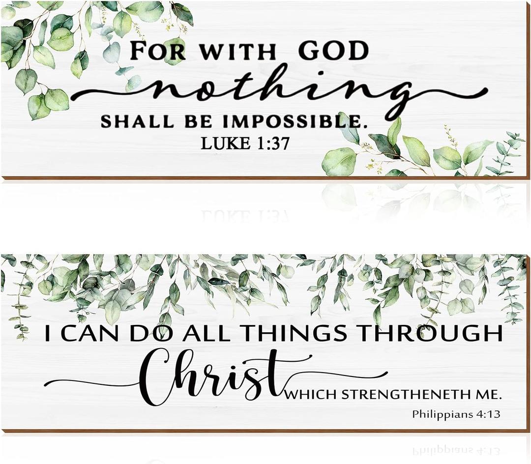2 Pcs Inspirational Wall Decor Wooden Bible Verse Signs Sage Green Wall Decor Christian Scripture Easily Hang Ornament for Home Office Bedroom Bathroom(Classic,12 x 4 Inch)