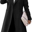 Danedvi Womens Long Double Breasted Coats Lapel Collar Pea Coat Winter Slim Fit Jackets Trench Coat Outwear (Large, Black)