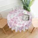 Pink Floral Tablecloth 70 Inch Round Vintage Chinoiserie Flower Table Cloth Spring Decorative Polyester Stain Resistance Round Table Cover for Party Picnic Kitchen Decoration Outdoor Indoor
