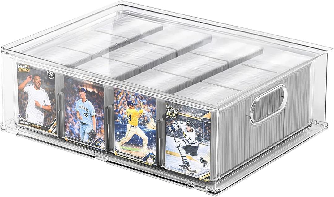 Trading Card Storage Box - Clear Large Storage Organizer Holds 3200 Cards with Foam Inserts Blocks Display Case for TCG, MTG & Sports Cards (1-Pack)
