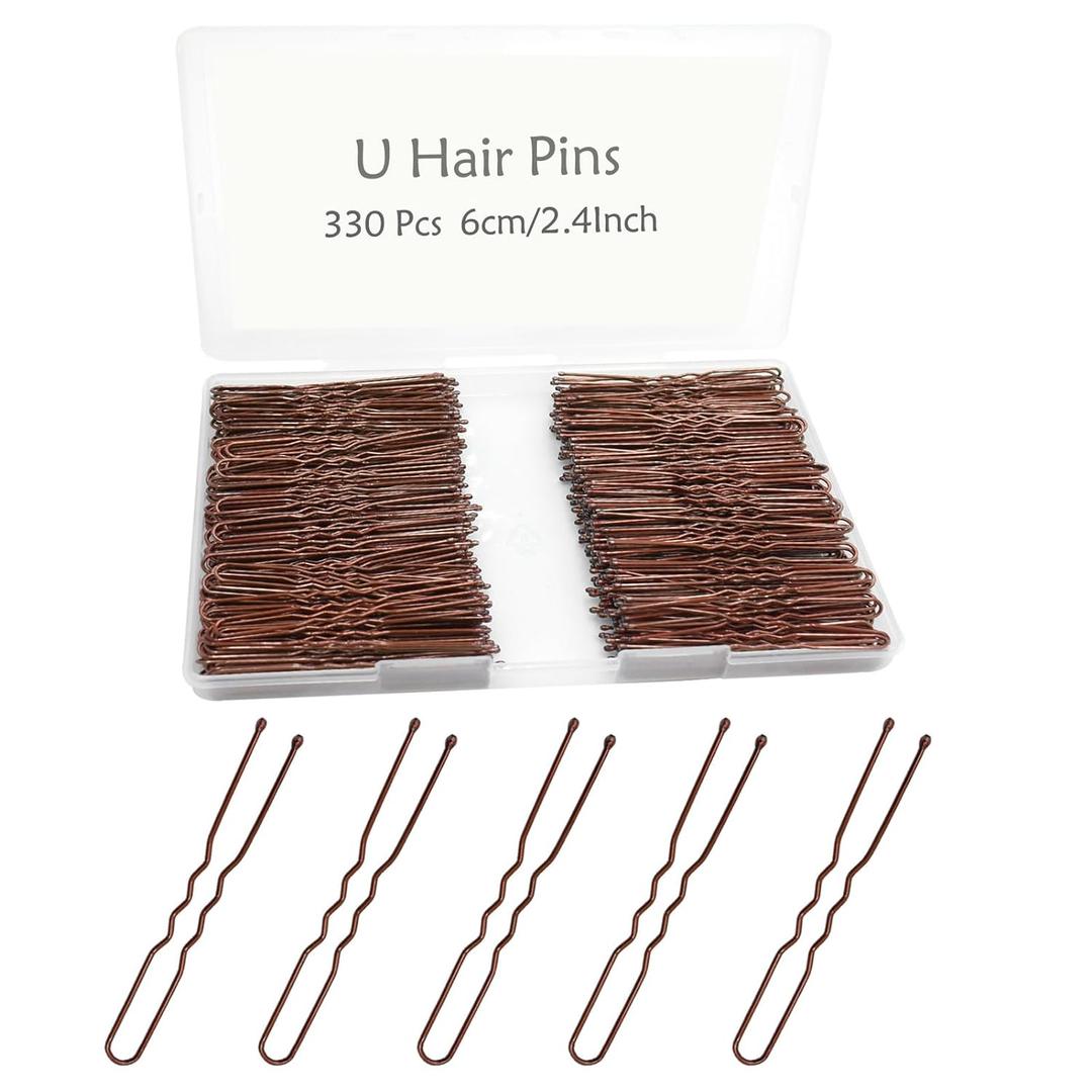 330 Count U Shaped Hair Pins Brown, YINGFENG 2.4inch Brown Bun Pins Bun Hair Pins for Women Girls with Storage Box, Hair Accessories for All Women Hair Types