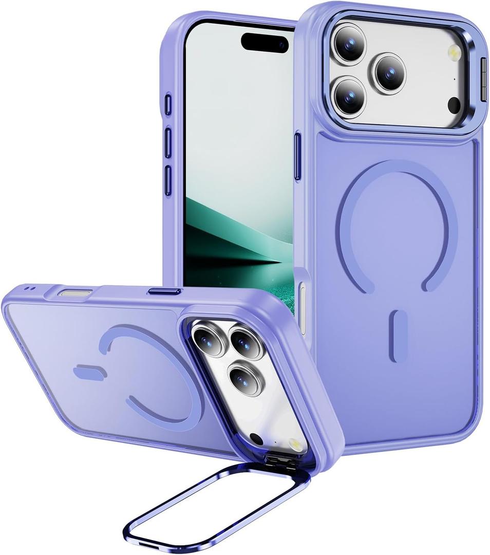 Hitaoyou for iPhone 17 Pro Max Case Compatible with Magsafe, Transparent Matte Built-in Metal Camera Kickstand Protective iPhone 17 ProMax Case Shockproof Cover for iPhone 17 Pro Max (Light Purple)