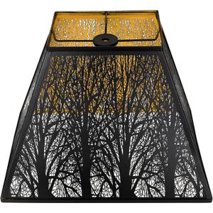 Large Metal Lampshade New Pyramid Shape Design 7'' Top 14'' Bottom 10'' Height ALUCSET Square Bell Shade Lamp Shade Forest Design Black and Gold fits for Table Lamps and Floor Lamps