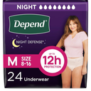 Depend Night Defense Adult Diapers, Incontinence & Postpartum Bladder Leak Underwear for Women, Disposable, Overnight, Medium, Blush, 24 Count