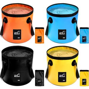 Tessco for you 4 Pcs 20L Collapsible Bucket with Handle 5 Gallon Portable Folding Bucket Foldable Water Container for Camping Hiking Fishing Beach Car Washing (Blue, Yellow, Orange, Black)