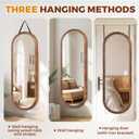 16"x48" Oval Full Length Mirror Solid Wood Wall Mirror with Hanging Strap for Living Room Bathroom Bedroom Entryway - Brown
