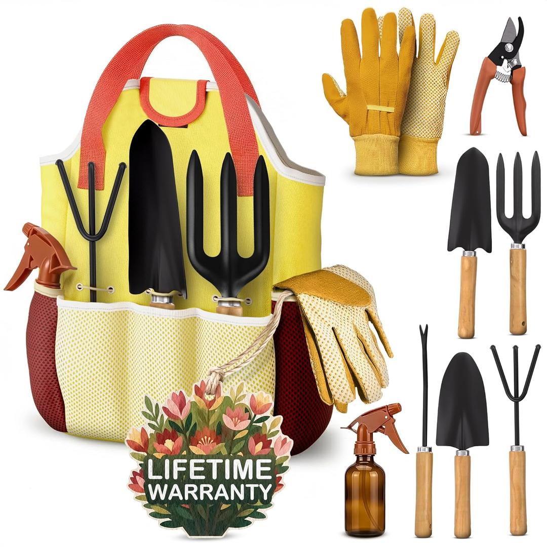 10 Pcs Gardening Tool Set for Women  All-in-One Garden Tools Set with Handy Tote Bag, Ergonomic Design & Rust-Resistant Steel  Gardening Tools for Women for Easy Garden Care & Gifts for Plant Lovers