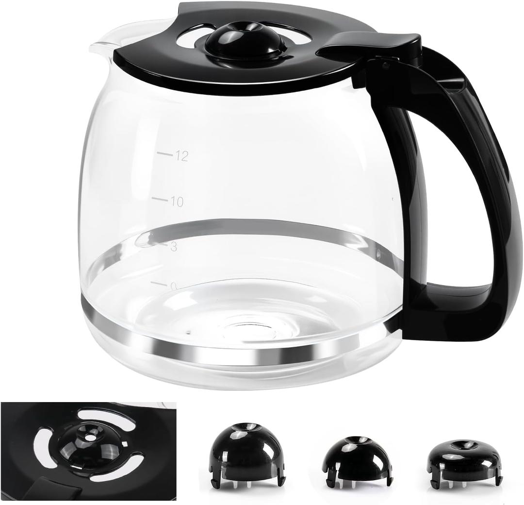 12-Cup Glass Coffee Carafe Replacement Pot Compatible with Mr Coffee, Black & Decker and 12 Cup Carafe Black with Close Handle, Replacement for PLD12, PLD12-RB, PLD12-NP