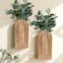 DREAMLOOM 2 Pack Wooden Wall Vases with Fake Plants, Wall Hanging Planters Boho Modern Farmhouse Indoor for Narrow Spaces Entryway Bathroom Home Office Decoration, Brown