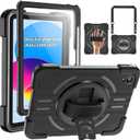 Waterproof Case for iPad 11th(A16) 2025&10th 2022 10.9", IP68 Waterproof, Full-Body Shockproof, 360Rotating Kickstand, Adjustable Shoulder Strap, Built-in Screen Protector, Black