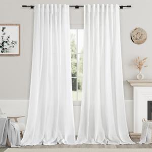 Extra Long White Curtain 108 inches Long 2 Panels Set for Living Room Back Tab Modern Farmhouse Decor Cotton Textured Off White Sheer Linen Curtains 108 inch Length for Large Window 9 FT Tall