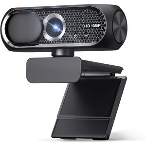 1080P HD Webcam with Microphone, Noise Cancellation, Privacy Cover, Wide-Angle Lens, Auto Light Correction, Plug & Play USB Webcam for Laptop, Desktop, PC, Mac, Zoom, Skype, Streaming (Black)